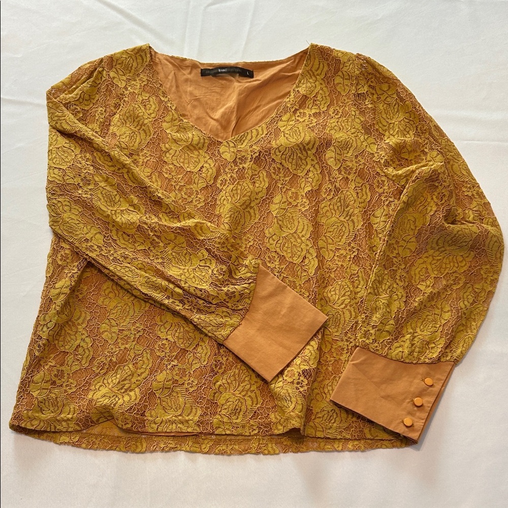 Hazel Mustard Lace V-Neck Boho Blouse